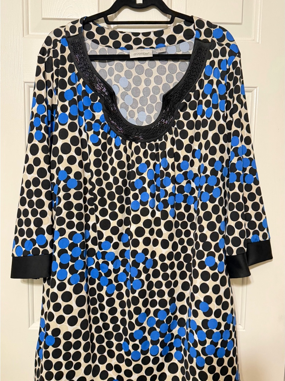 Avenue Black and Blue Polka Dot Blouse